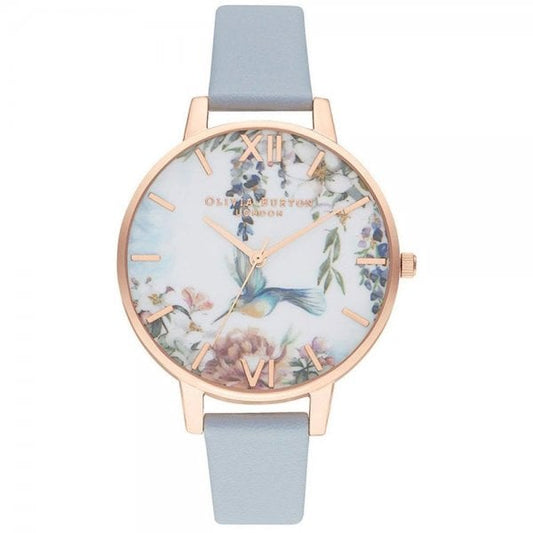 OB Painterly Prints Chalk Blue & Rose Gold Watch