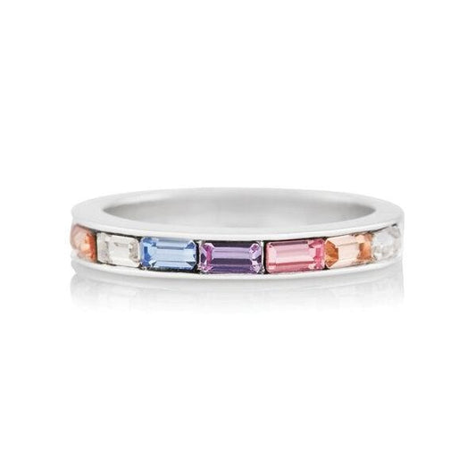 Rainbow Baguette Ring Silver