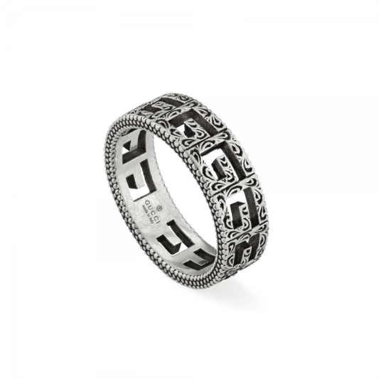 G CUBE RING 6MM AGED SILVER
