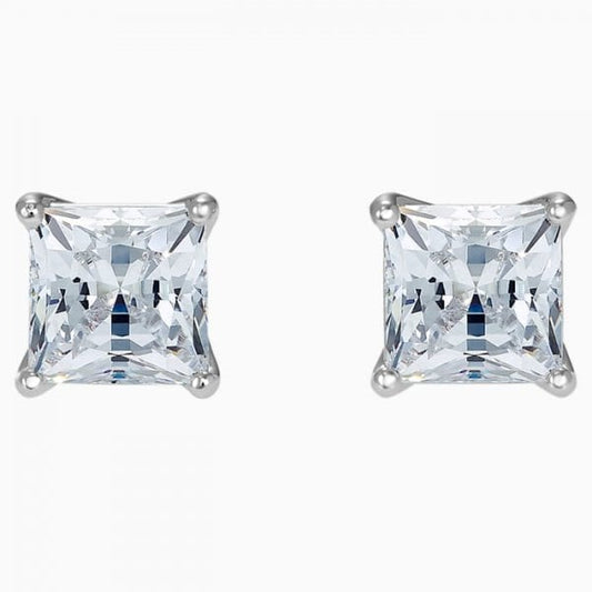 Attract Pierced Earrings White, Rhodium plated