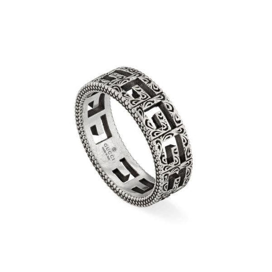 Cubed Motif Ring 6mm Aged Silver SIZE 19