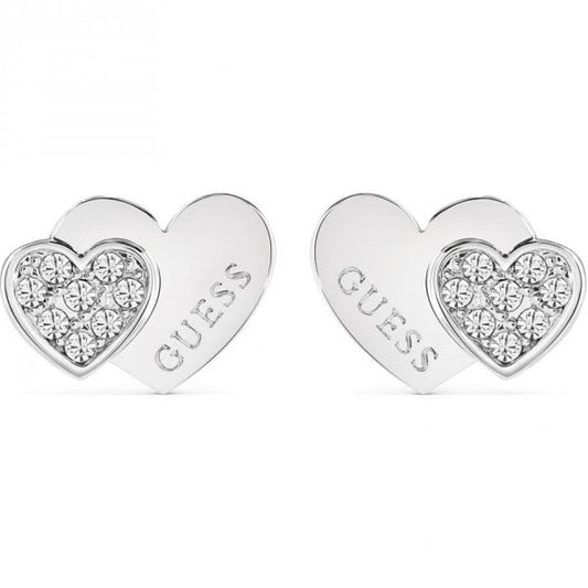 Guess Me & You Crystal Double Heart Stud Earrings