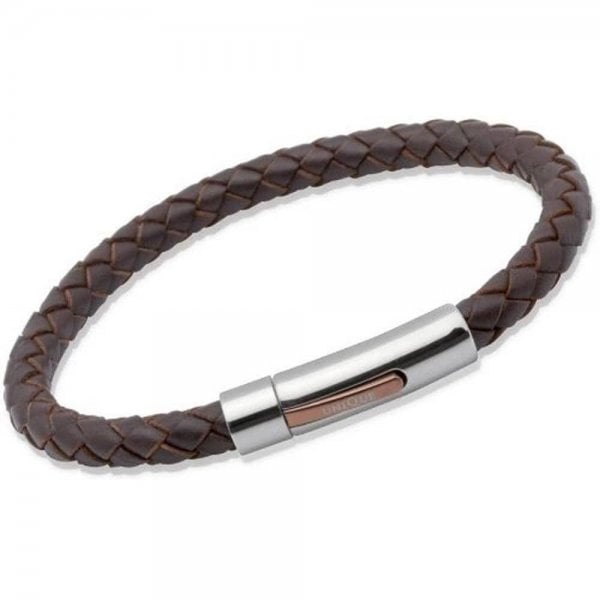 Stainless Steel 21cm Brown Leather Bracelet