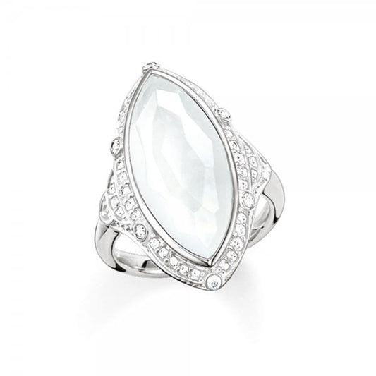 Silver Milky Quartz Marquise Ring Size 54 (UK Size N)