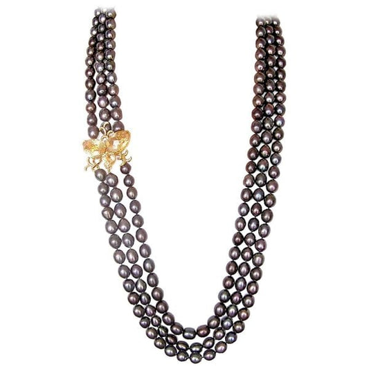 One-off Curl Unit Pave Necklace w/ Sea Pearls