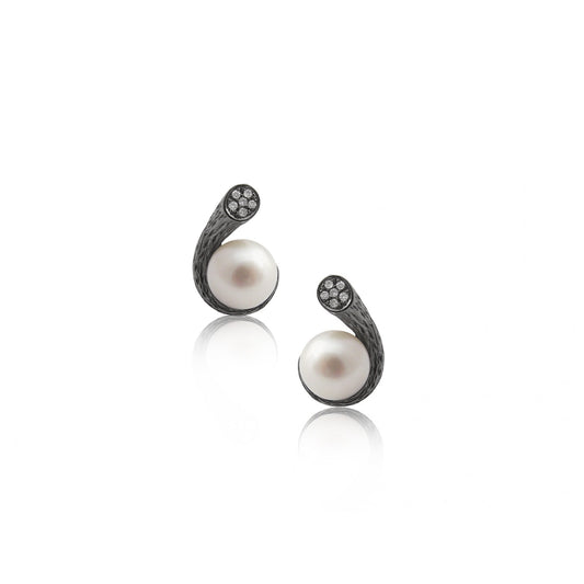 Round Pearl Twist Diamond Set Earrings