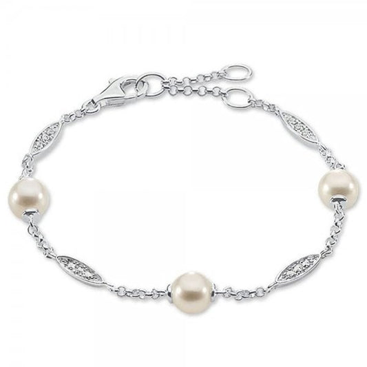 Silver Cubic Zirconia Freshwater Pearl Bracelet