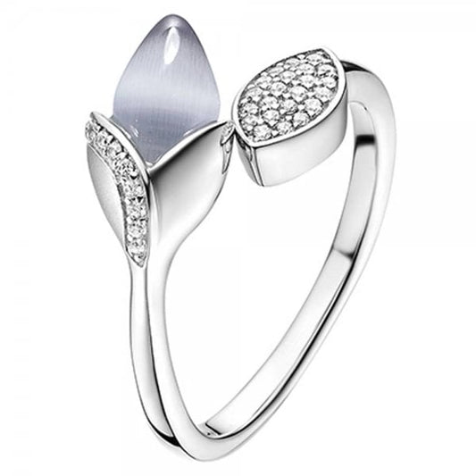 Magnolia Silver Rhodium Plated Open Leaf SatinRing