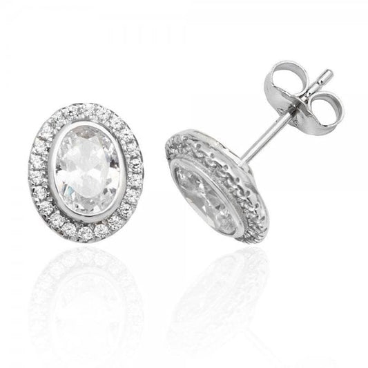 Silver Bezel Set Halo Style Stud Earrings
