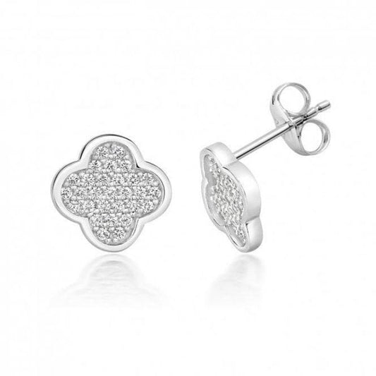 Clover Shape Cubic Zirconia Silver Earrings