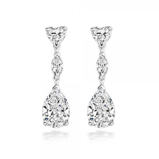 Heart Marquise Large Pear Drop Silver Earrings