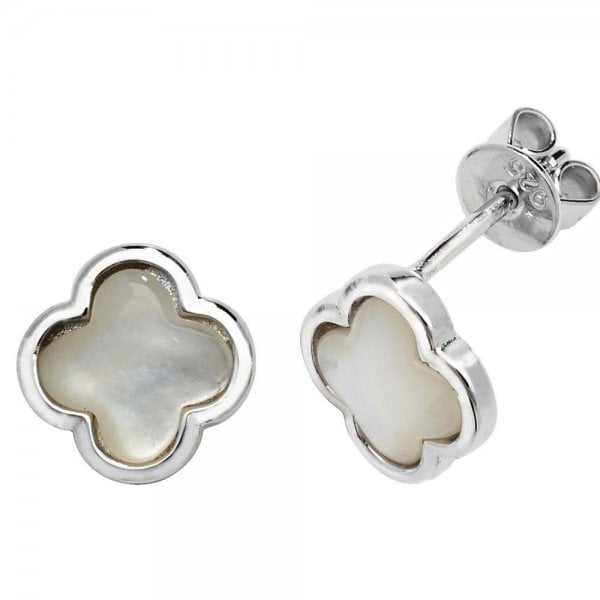 Silver Mother of Pearl Clover Earrings