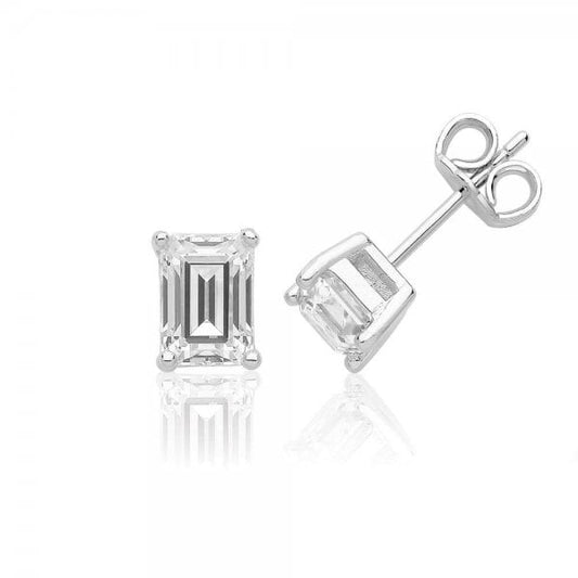 Single Stone 7 X 5 Emerald Cut Claw Set Earrings