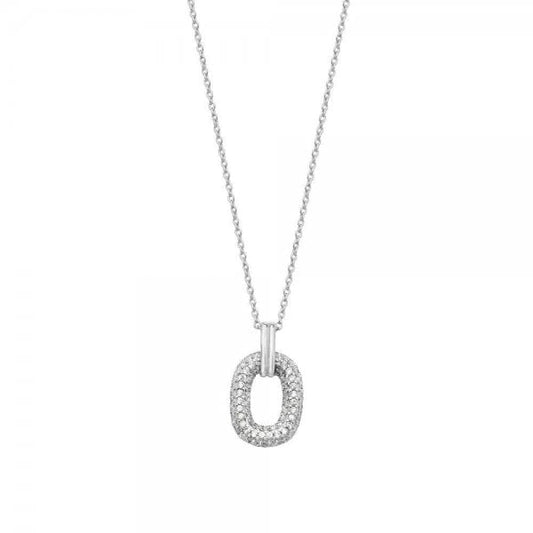 Silver Pave Set Open Long Cushion Pendant