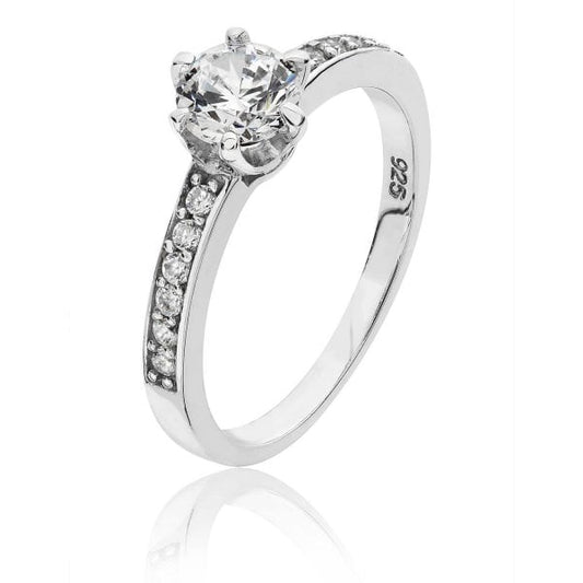 Silver Claw Shoulder Set Cubic Zirconia Ring