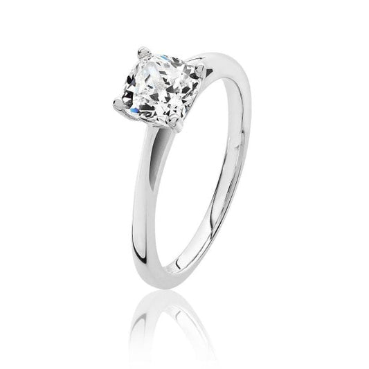 Silver 4 Claw Set 6mm Cushion Cubic Zirconia Ring
