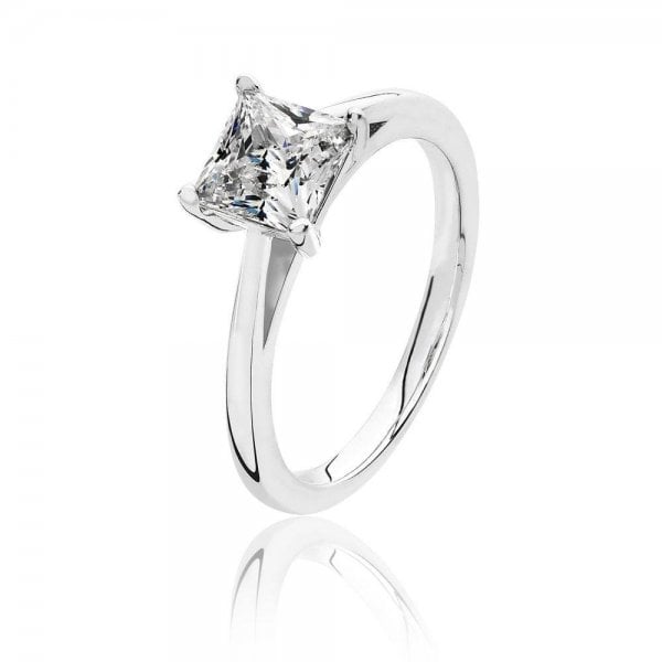 Silver 4 Claw Set 6mm Square Cubic Zirconia Ring