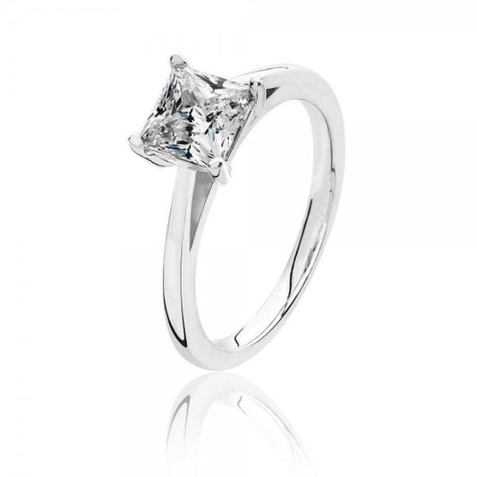 Silver 4 Claw Set 6mm Square Cubic Zirconia Ring