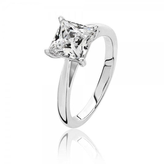 Silver 4 Claw Set 7mm Square Cubic Zirconia Ring