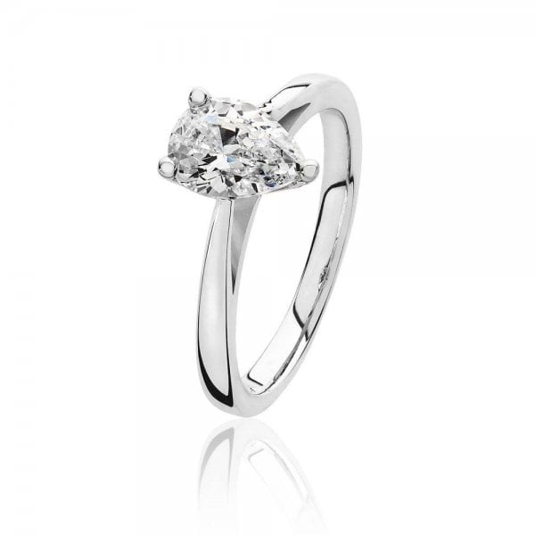 Silver 3 Claw Set Pear Shape Cubic Zirconia Ring