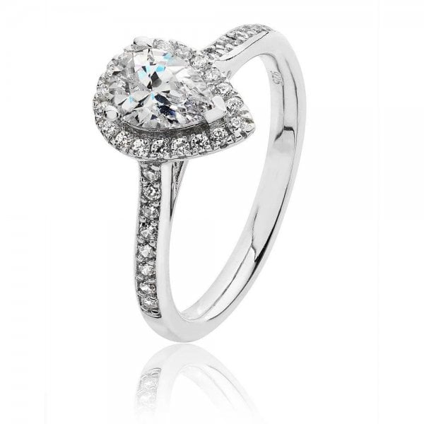 Claw Set Pear Shape Halo Style Cubic Zirconia Ring