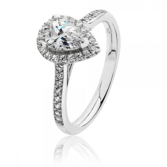 Claw Set Pear Shape Halo Style Cubic Zirconia Ring