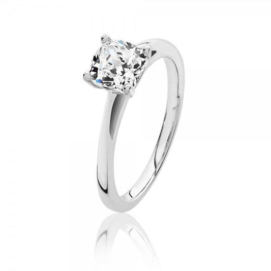 Silver 4 Claw Set 6mm Cushion Cubic Zirconia Ring
