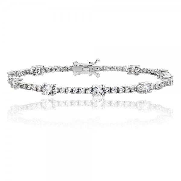 Silver Round Combo Cubic Zirconia Line Bracelet