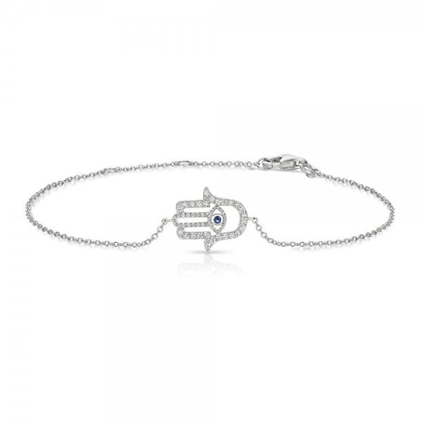 Hamsa Evil Eye Blue White Cubic Zirconia Bracelet