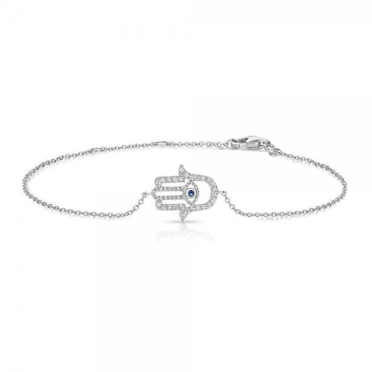 Hamsa Evil Eye Blue White Cubic Zirconia Bracelet
