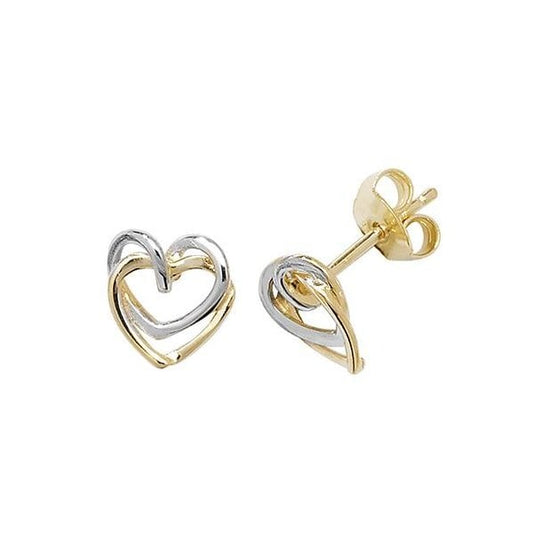 9ct Yellow/White Gold Interlocking Heart Studs