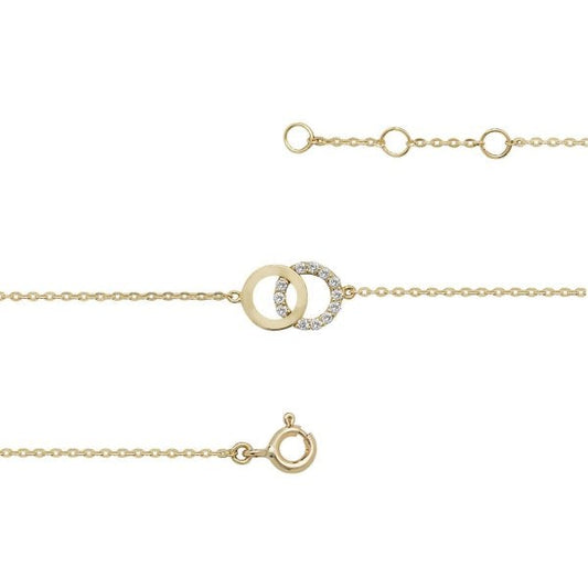 9ct Gold Ladies 7.25" CZ Double Circle Bracelet