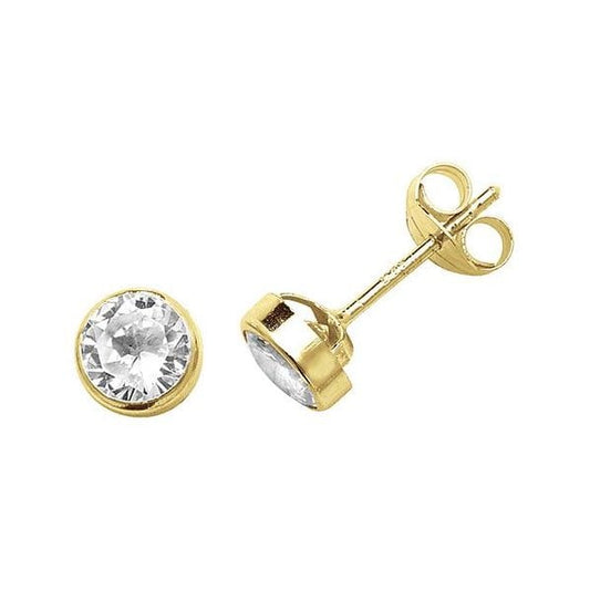 9ct Yellow Gold RND CZ Stud Earrings
