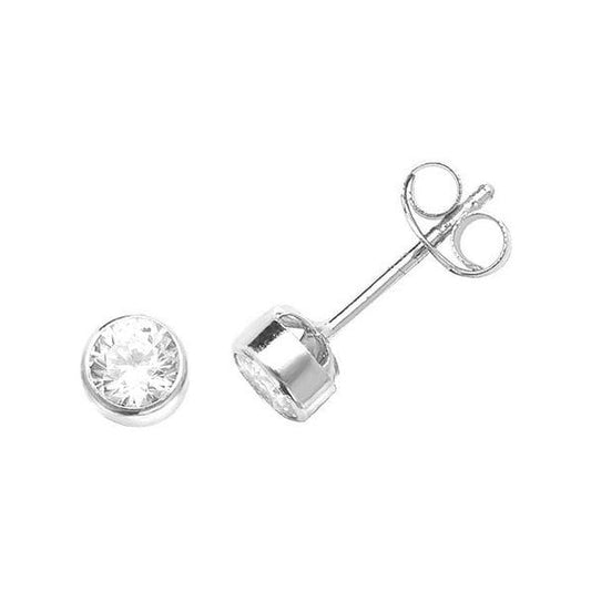 9ct White Gold Round CZ Stud Earrings