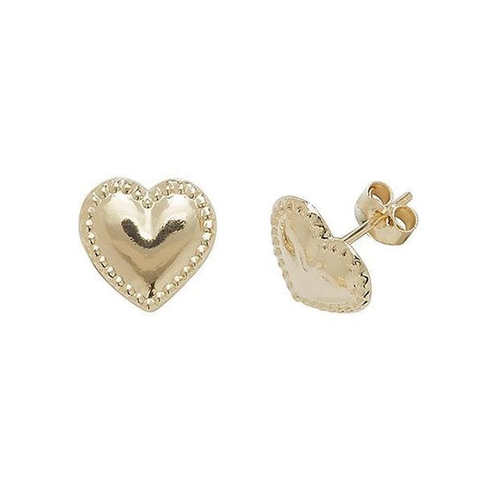 9ct Yellow Gold Heart Stud Earrings
