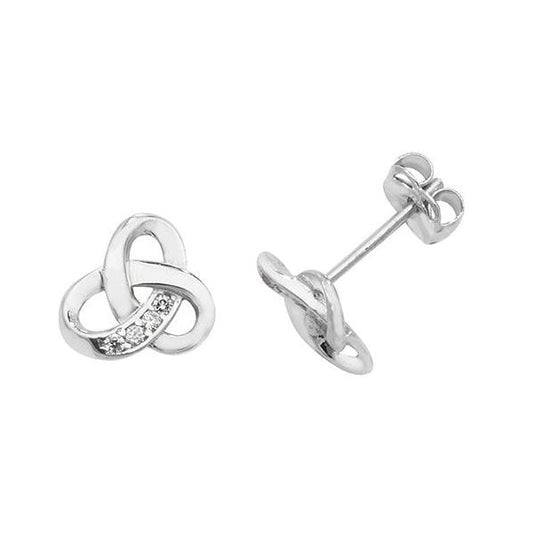 9ct White Gold CZ Celtic Stud Earrings