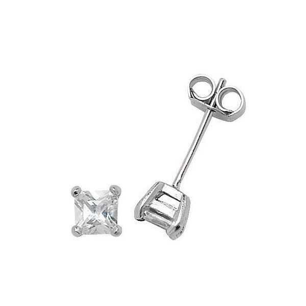 Silver 4mm Square CZ Stud Earrings