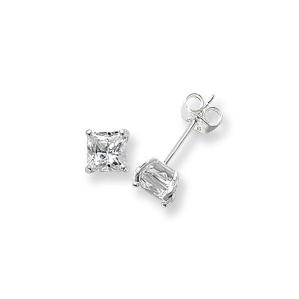 Silver 5mm Square CZ Stud Earrings