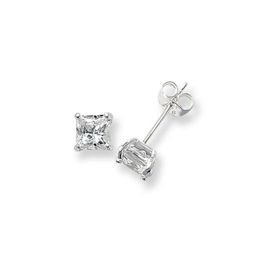 Silver 5mm Square CZ Stud Earrings