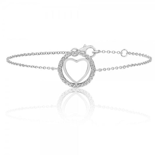 Silver Heart Round Halo Cubic Zirconia Bracelet