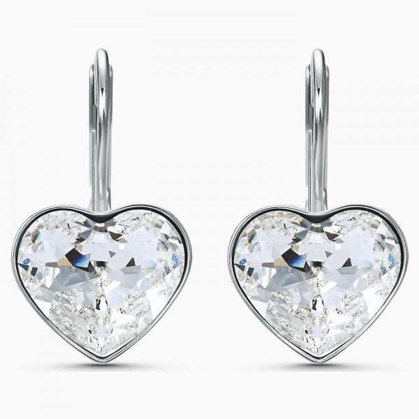 BELLA HEART PIERCED EARRINGS, WHITE, RHODIUM PLATE