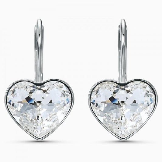 BELLA HEART PIERCED EARRINGS, WHITE, RHODIUM PLATE