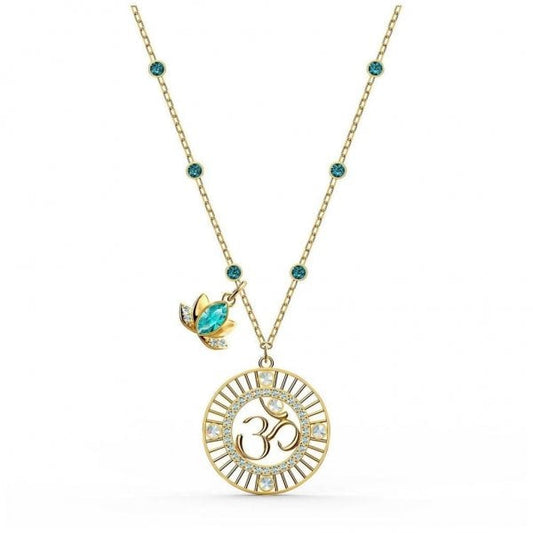Symbolic Lotus Pendant, Green, Gold-tone plated