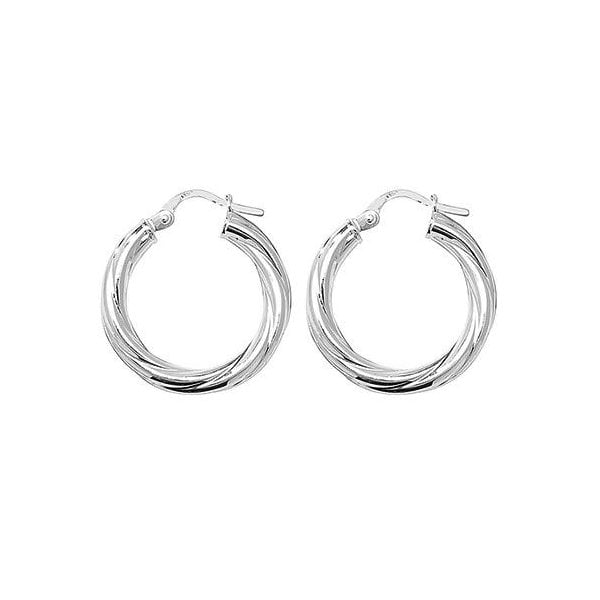 Silver 15mm Twisted Hoop Earrings