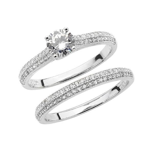 Silver Bridal CZ Set Band & Ring