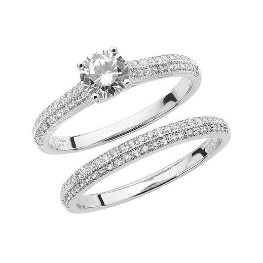 Silver Bridal CZ Set Band & Ring