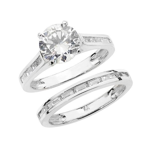 Silver Bridal CZ Set Band & Ring