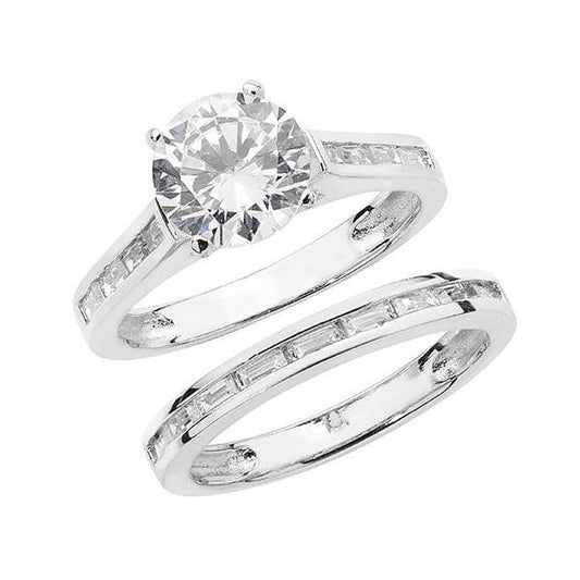 Silver Bridal CZ Set Band & Ring