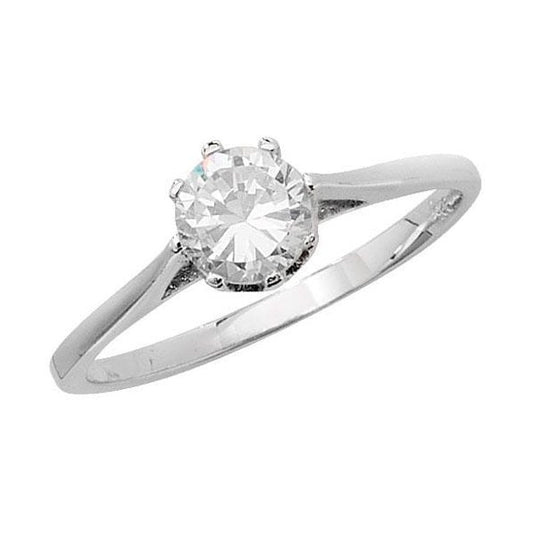 Silver Ladies Solitaire CZ Ring