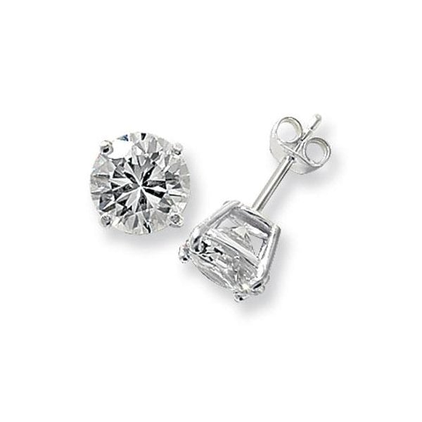 Silver 9mm Round CZ Stud Earrings